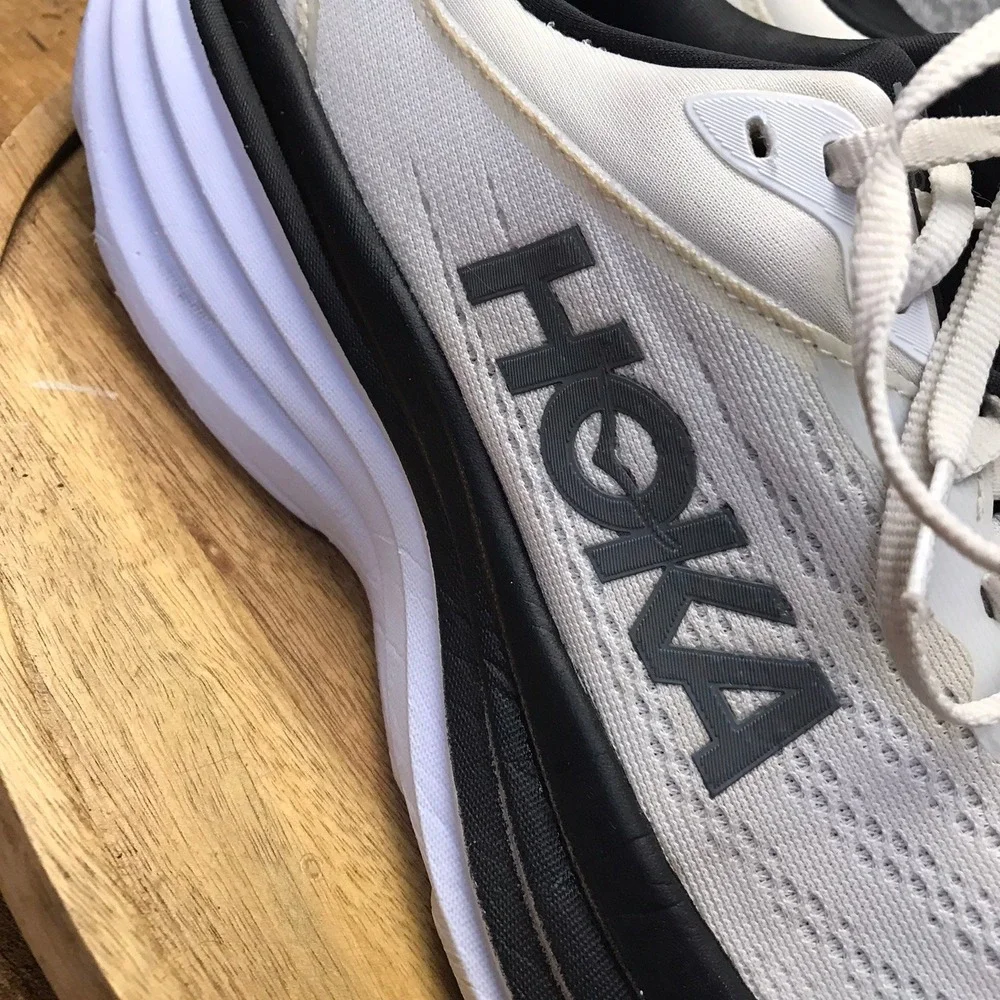 Hoka Bondi 8 Running Shoes Mens 10D White Black Max Cushion Road Walking Sneaker